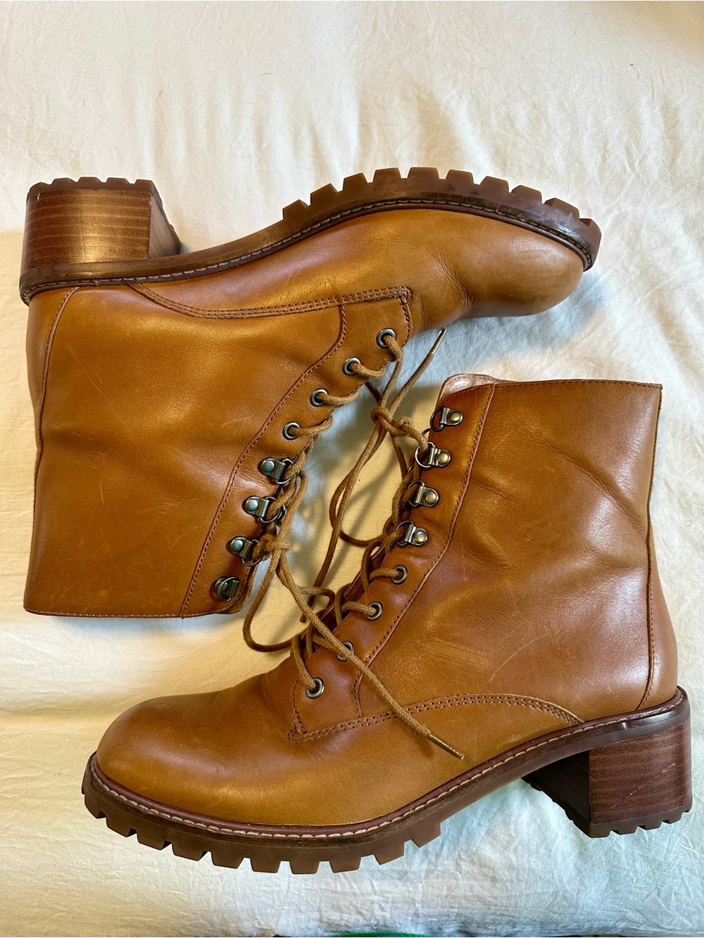 Madewell Julien Lug Sole Leather Lace-Up  Combat Boots Tan Camel Color Size 8.5 - Picture 4 of 9